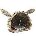 AchidistviQ Hand-Made Rabbit Grass Bed House,Natural Seagrass Hideaway Play and Chew Toys Woven Folding Hut for Rabbit, Guinea Pig, Gerbils, Hamster and Other Small Animals Wood Color