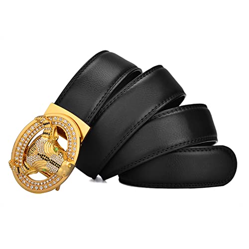 Men's Leather Ratchet Belt With Rhinestone Bull Golden Buckle - Western Cowboy Style, Trim To Fit