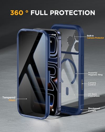 Image of miracase for iPhone 17 Pro Privacy Series Case, Magsafe, Deep Blue | Built-in Privacy Screen Protector | 360 Full Protection | Colored Bezel & Clear Back | Shock-Absorbent | 6,3 Inch