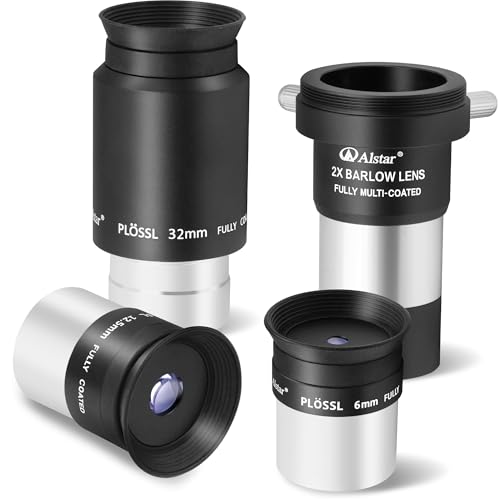 Alstar Plossl Teleskop Okular-Set, 3,25 cm, 6 mm, 12,5 mm, 32 mm, vollständig mehrfach vergütete optische Linse mit 2 x Barlow für 3,2 cm Astronomie-Teleskop und Astronomiefilter, 4