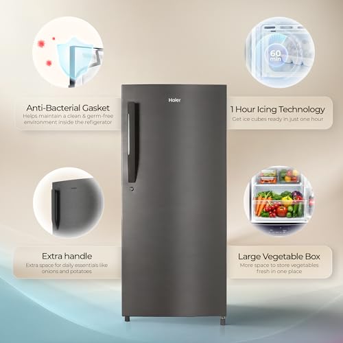 Haier 190 L 5 Star Direct Cool Inverter Single Door Refrigerator with Fast Ice Making, Easy Clean Back, Large Vegetable Box (HED-205DSA-P, Dazzle Steel, 2026 Model) view 2