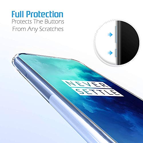 Image of TheGiftKart Ultra Clear Slim Anti-Slip Grip Soft Silicone Back Cover Case with Complete Camera Protection & Anti-Dust Plugs Built-in for OnePlus 7T Pro (Transparent)