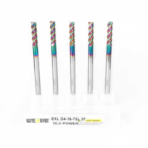 Image of Tools D4mm Extra Long Carbide Square End Mill for Aluminum, Copper Alloy, Plastic, 3 inch Overall Length End Mill Bits, 3 Flute HRC 62 Deg DLC Coating, CNC Router Bits (D4-75L 3F 5PCS)