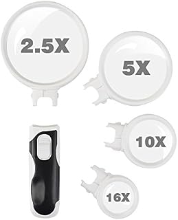 Magnifying Glass with LED Lights,Includes 4 Lens(2.5X,5X,10x,16x) Handheld magnifer Loupe for Hobby, Reading,Crafts,Macular