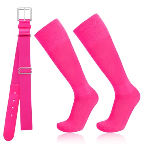 Baseball Socks and Belt Combo for Youth Adult - Softball Socks and Belt for Boys and Girls (Pink)
