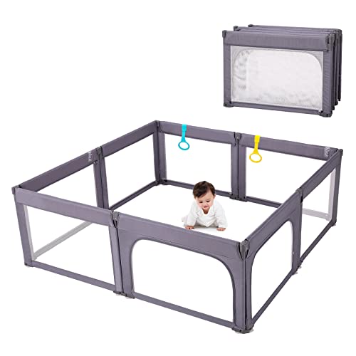 Image of Doradotey Baby Playpen Foldable for Toddlers 1-3, Size&Shape Adjustable Baby Enclosure, 8-Panels Detachable Gate 79x71 Large Indoor Playard, Easy Assembly Mesh Playpen Safety Fence Play Area