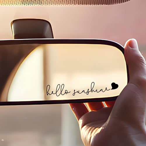 Image of 3X inchHello Sunshine inch Rearview Mirror Sticker - 2.4-Inch Car Rear View Mirror Adhesive Decals (Black) | Cute Sunshine Sticker, Mirror Car Decal, Waterproof Vinyl Word Stickers