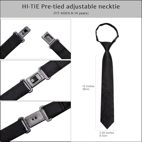 Image of Hi-Tie Father and Son Tie Set Striped Plaid Ties for Men and Boys Silk Necktie Pocket Square Set for Wedding Gifts