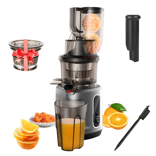 Máquinas exprimidoras de masticación, máquina exprimidora prensada en frío con alto rendimiento y función de motor silencioso, máquina exprimidora de zanahoria y exprimidor de naranja con canal ancho,