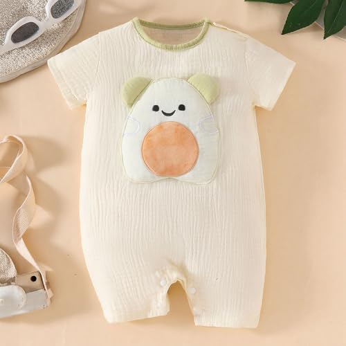 Image of Hopscotch Baby Boys Embellished Print Short Sleeves Apricot Rompers