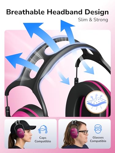 Image of Dr.meter Hearing Protection Ear Muffs, Ear Protection Noise Cancelling Headphones for Adults, Kids Autism Sensory, NRR28dB Noise Reduction Earmuffs for Range, Mowing, Woodworking, Concerts Rose