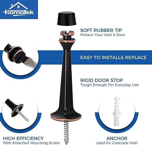 Homotek 4 Pack Heavy Duty Solid Rigid Door Stop With Soft Rubber Tip, Zinc Die Cast Door Stopper Protect Wall & Door, Oil Rubbed Bronze #TOP1