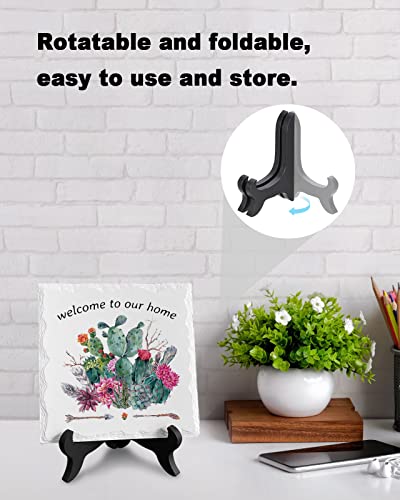 Watercolor Tropical Cactus Floral Ceramic Plaque With Wooden Stand, Welcome To Our Home White Table Decorative Plaques, Desk Decor Sign - Memorial Gifts For Wedding Ceremony #TOP2