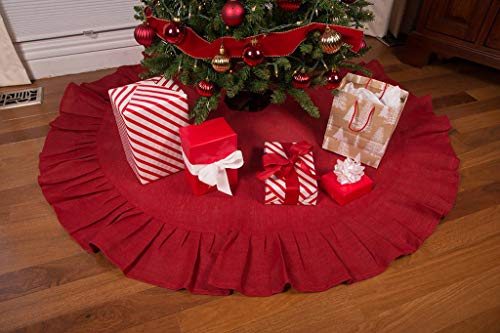 60" Festive Red Christmas Tree Skirt With Ruffled Edge By Primitive Home Decors #TOP4