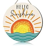 Chunful Summer Wreaths Hello Sunshine Door Sign for Front Door Wooden Hanging Sign Sunset over Sea Rustic Summer Decor for Holiday Farmhouse Porch Indoor Outdoor Office Home Wall decorations