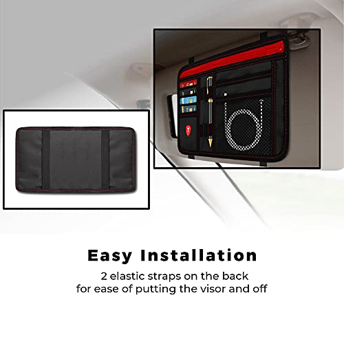 Firestone Car Sun Visor Organizer | 8 Compartment Car Organizer For Visor | Car And Truck Organizer With Holder And Slots For Sunglasses, License, Registration And More | Black/Red #TOP4