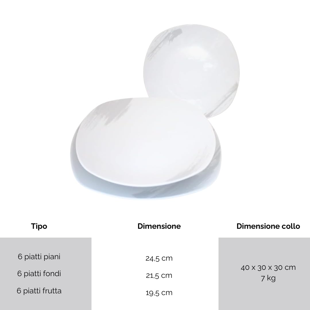 Set di Piatti Paint Da Tavola in Porcellana Resistente Design Moderno, 18 Pezzi Per 6 Persone, Bianco e Grigio, Per Uso Quotidiano, Per Lavastoviglie.