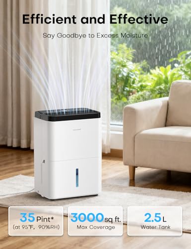 Image of Dehumidifiers for Home Max 35 Pints, Compressor Dehumidifier with Drain Hose, Auto Mode, Dry Clothes, Two Fan Speeds, 24H Timer, Smart Humidity Control, for Bedroom, Basement, Bathroom, Home