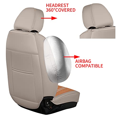 Image of GXT Deluxe Faux Leather Full Coverage Car Seat Cover Anti-Slip Universal Fits for Sedans SUV Pick-up Truck with Headrests,Interior Accessories(Khaki and Orange)