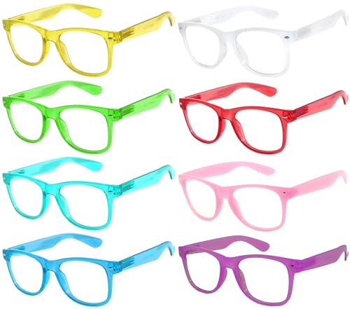Retro 80's Vintage Clear Lens Sunglasses Color Frames 8 Pack Glow in the dark