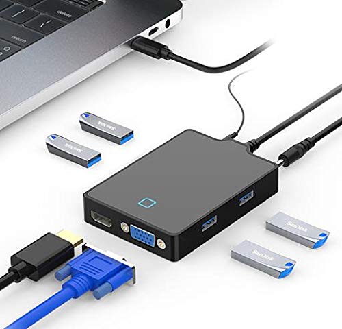 Rocketek USB C Docking Station, 8-in-1 Type C Hub with 4K HDMI VGA Display Port,4 USB Ports,3.5mm DC 5V Jack, Audio for Mac Book/Pro/Air, Type C Windows Laptops and Smartphone Devices