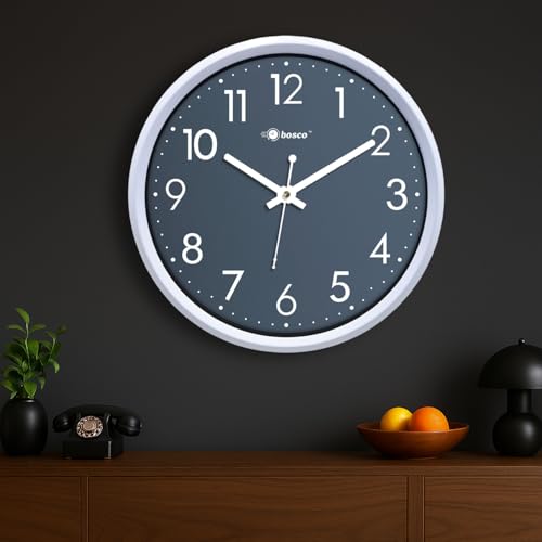 Image of Bosco Decorative Non Ticking Silent, Grey Elegant 30 CM, Modern Design Round Wall Clock for Home, Living Room, Bedroom, Office and Kitchen | BWC-1245 Grey & White