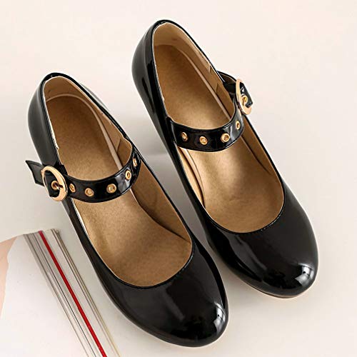 Caradise Womens Patent Mary Jane Heels Round Toe Ankle Strap Chunky Pumps3
