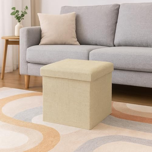 Image of ABTRIX with AB Fabric Folding Organizer Storage Ottoman Bench Footrest Stool Coffee Table Cube, Indoor Toys Chest Stool,Quick&Easy Assembly,22L Capacity,Padded (30X30X30 Cm,Beige)