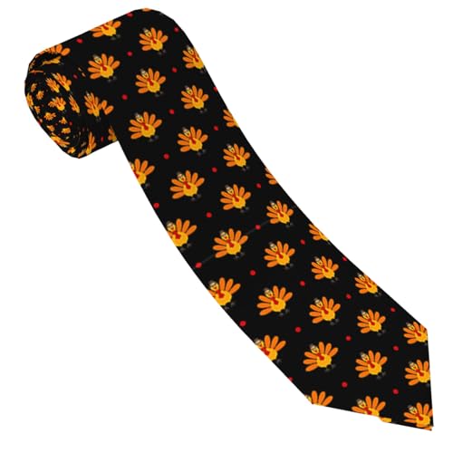 Womgela Thanksgiving Turkey Chicken Mens Tie Orange Black Neck Tie for Wedding Graduation Party Gift for Husband Boyfriend Fathers Day