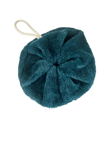 Fleur de douche éponge bambou Bleu Canard ultra douce- certifiée OEKO-TEX- éco-responsable, économique - diamètre 18 centimètre