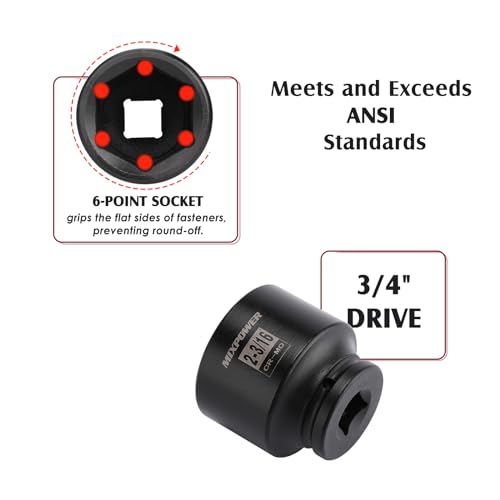 Image of MIXPOWER 9 Pieces 3 /4-Inch Drive Impact Socket Set, CR-MO, 6 Point, SAE, 2-1 /16 inch to 2-1 /2 inch, 9 PCS Jumbo Sockets, 3 /4 inch Drive Standard Impact Socket Set