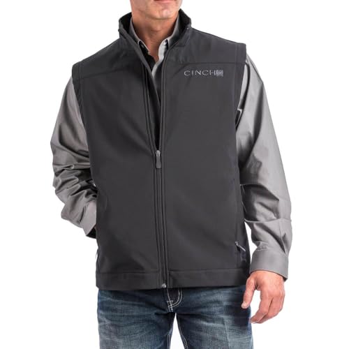 Cinch Men's Bonded Softshell Vest, Black, Large