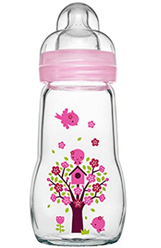 MAM Glass Baby Bottle Wide Neck 260ML,Pink MAM Glass Baby Bottle Wide Neck 260ML,Pink