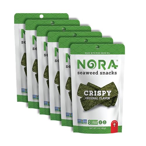 Nora Original Crispy Seaweed Snacks, Thick Nori Strips, Vegan, 6-Pack