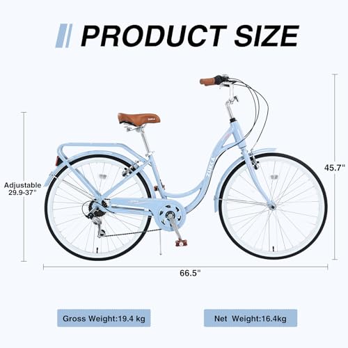 Bicicleta urbana de 26 pulgadas para mujer, híbrida ligera con asiento ajustable, 7 velocidades, neumáticos antideslizantes y frenos en V — estilo elegante multicolor miniatura 2