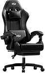 HLDIRECT Gaming Chair for Adults, Ergonomic Computer Chair with Footrest & Linkage Armrest, High Back Gamer Chair with Lumbar Support, Adjustable Game Chair, 360° Swivel, 300LBS (Black)