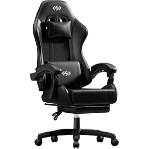 HLONONE Gaming Stuhl, Ergonomisch Gamer Stuhl mit Kopfstütze & Lendenkissen, Verstellbarer Gaming Chair mit Fußstütze & Linkage-Armlehnen, Gepolstert PC Stuhl Computerstuhl, Schwarz
