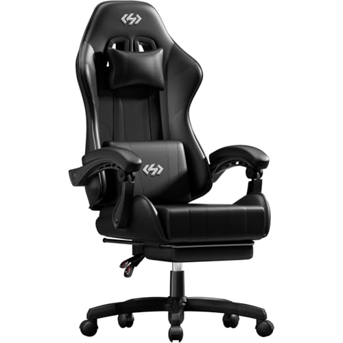 HLFURNIEU Chaise Gaming Ergonomique, Fauteuil Gaming avec Appui-Tête et Repose-Pieds Rétractable, Siège Gaming avec Support Lombaire, Chaise Gamer Réglable...