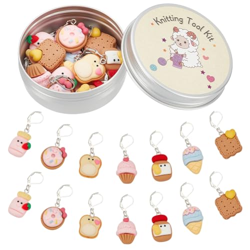 PLIGREAT 14 Pcs Mignon Pain Cookie Gâteau Pendentifs Crochet Marqueur de Point Tricot Rangée Compteur Serrure Marque Aiguille Clip Kit D’outils de Tricot Bijoux de Bricolage Artisanat Accessoires