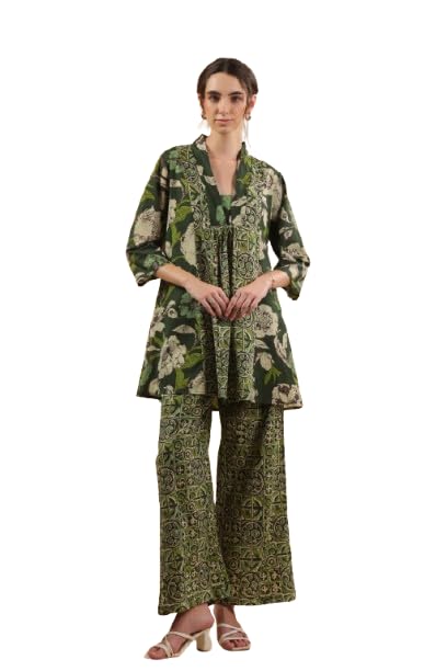 Women's Green Printed Cotton Co-ord Set-image-24