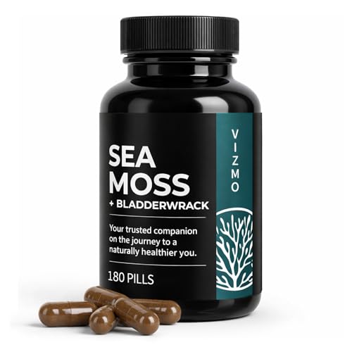 Irish Sea Moss Kapseln 1500mg Tagesdosis - Natürliches Irisches Seemoos & Blasentang, Chondrus Crispus - Frei von Magnesiumstearat, Vegan, Ohne Zusatzstoffe - Nahrungsergänzungsmittel, 180 Kapseln