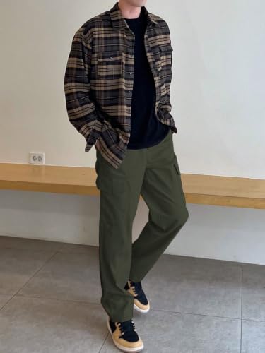 Image of GRECIILOOKS Men Loose Low-Rise Baggy Cargo Pants - Cotton Trousers with Adjustable Drawstring Waist - Casual Streetwear Utility Cargos