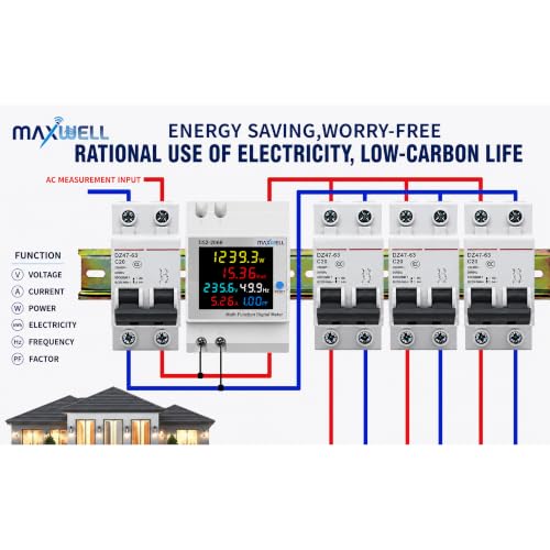 Image of MAXWELL Multifunctional Digital Meter | DIN-Rail | AC 40-300V | Current, Power, Frequency & Energy Monitor with LCD Display | 6 in 1 Digital Energy Meter