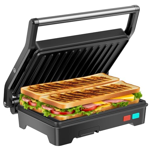 Panini Press Grill, 1000W Sandwich Maker with Non-Stick Coated Pl...
