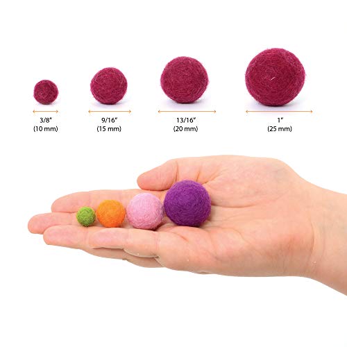 Image of Glaciart One Felt Pom Poms, Wool Balls (240 Pcs) 4 Sizes: 1 cm, 1.5 cm, 2 cm & 2.5 cm, Handmade Felted 60 Color (Red, Pink, Blue, Yellow, Black, Pastel & More), Bulk Small Puff for Felting & Garland