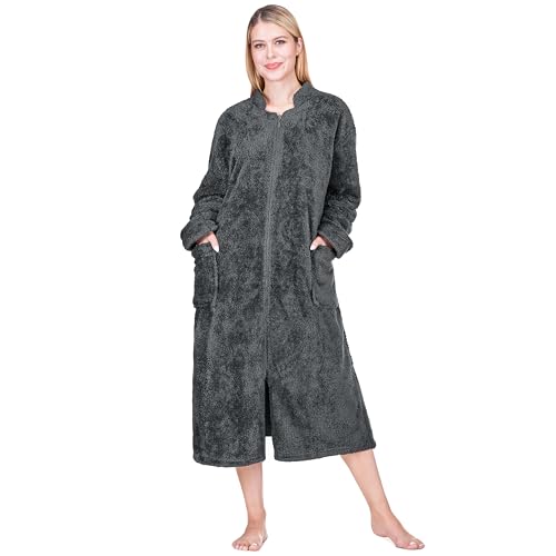 Peignoir en sherpa zippé pour femme PAVILIA chaud avec poches gris