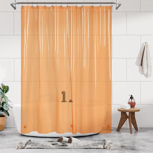 Barossa Design Cortina de Ducha Larga, 3 imanes y Forro de Ducha de PEVA Ligero Impermeable para bañera, sin PVC, Ojales de Metal, 183 x 198 cm, Naranja Transparente