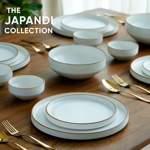 Image of Shay Modern Ceramic Dinner Set, 21 Pcs, White | Crockery Set for Gifting & Dining| Premium Ceramic Dinner Set | Matte Finish (Japandi Dinner Set - White, 21 Piece)