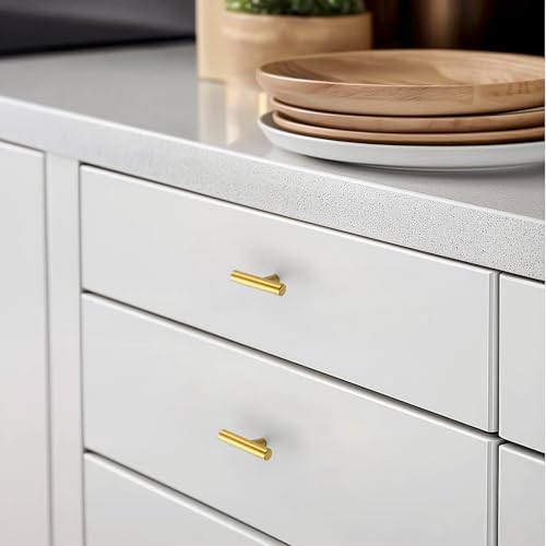 HOME EDIT 10 Pack Gold Cabinet Knobs 2 Inch - Brushed Brass Drawer Knobs Single Hole Gold T Bar Hardware Drawer Pulls for Kitchen Cabinets and Dressers - Image 4