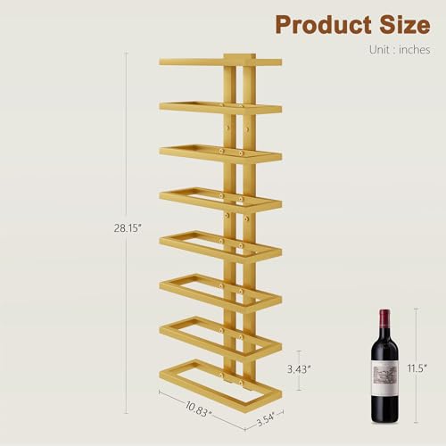 Image of Hoctieon 3-Set 8 Tier Wall Mount Wine Rack (24 Tiers), Wall Racks for Wine Bottles Display and Storage, Hanging Bottle Organizer for Living Room, Dining Room, Wine Cellar, Bar, Gold